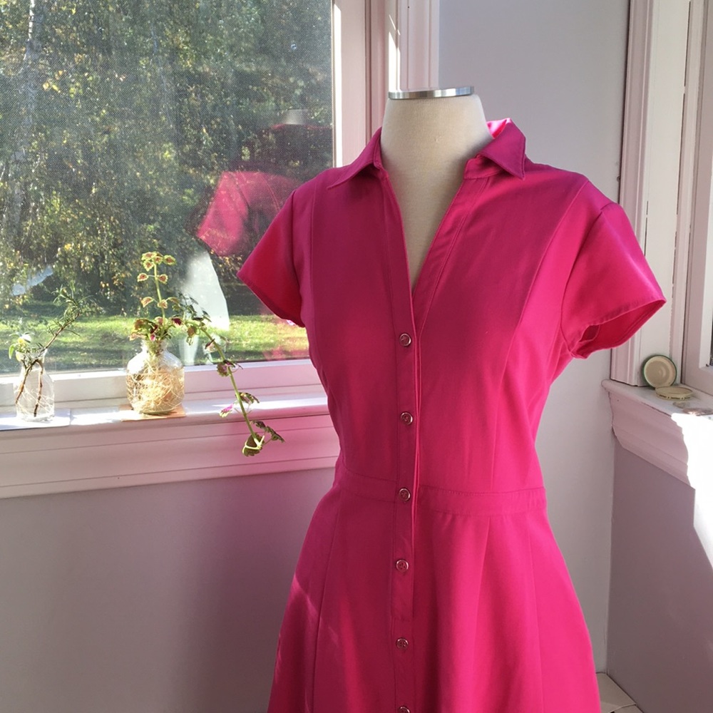 Pink Button Up Collared Dress